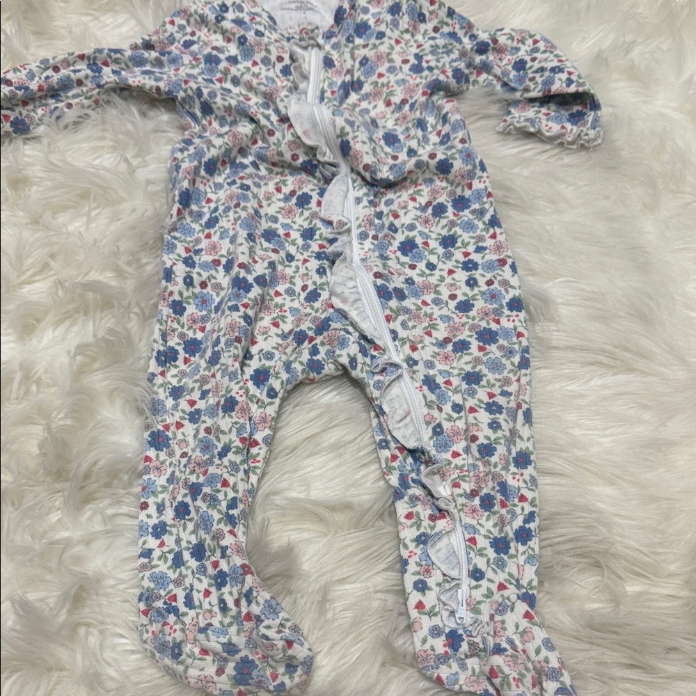 Little Me Floral Print Footie - Blue and Pink